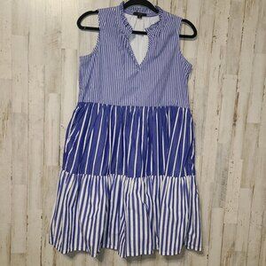 J.CREW size S Striped Midi Sleeveless Tiered Popover Dress Flare w/Pockets